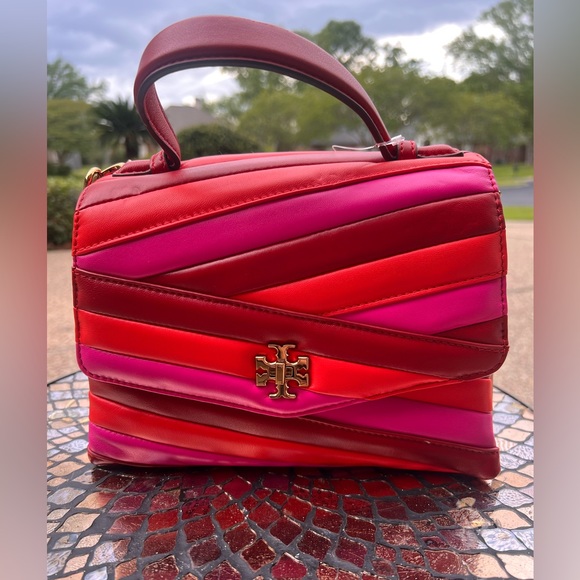 Tory Burch Kira Chevron Color-Block Top-Handle Satchel ❤️🧡💗 FREE SHIPPING - Picture 1 of 4